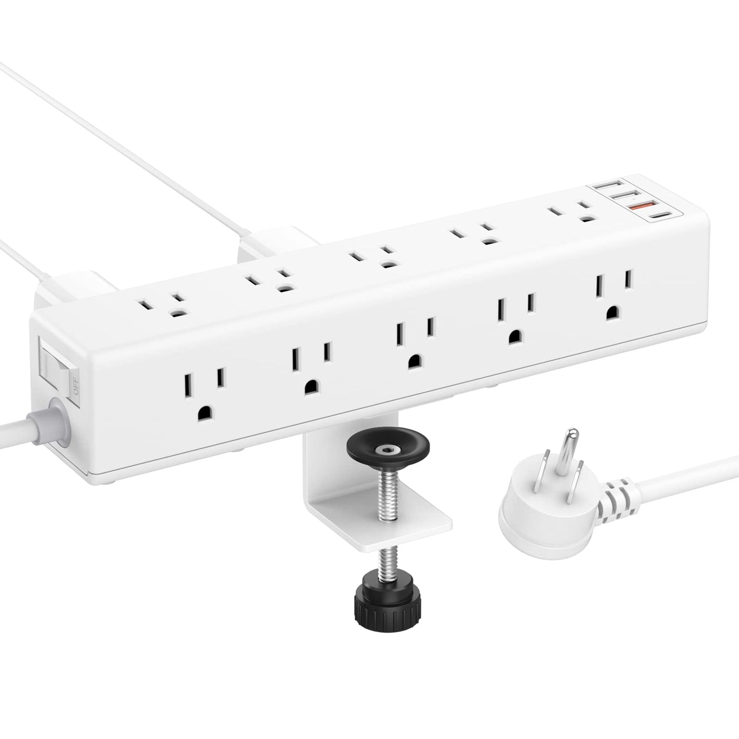CCCEI Standing Desk Clamp Power Strip with 15 Outlets, Widely Spaced Desktop Edge Mount Surge Protector Outlet, Fast Charging USB-A and USB-C Ports, 6 FT Flat Plug, Black Fit 1.6 inch Table top.
