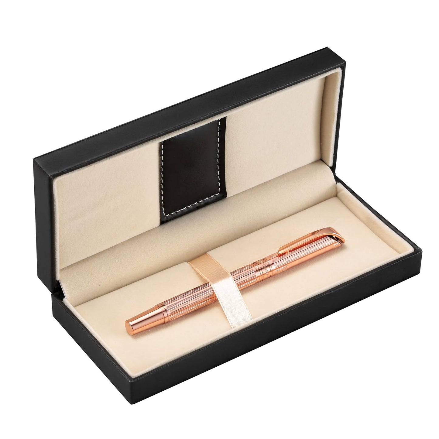 Rollerball Pen Liquid Ink Pens for Women Luxury Box Gel Pen Black Ink Fancy Pen Refillable for Executive, Office, Professional, Birthday Gift G5 (Rose Gold)