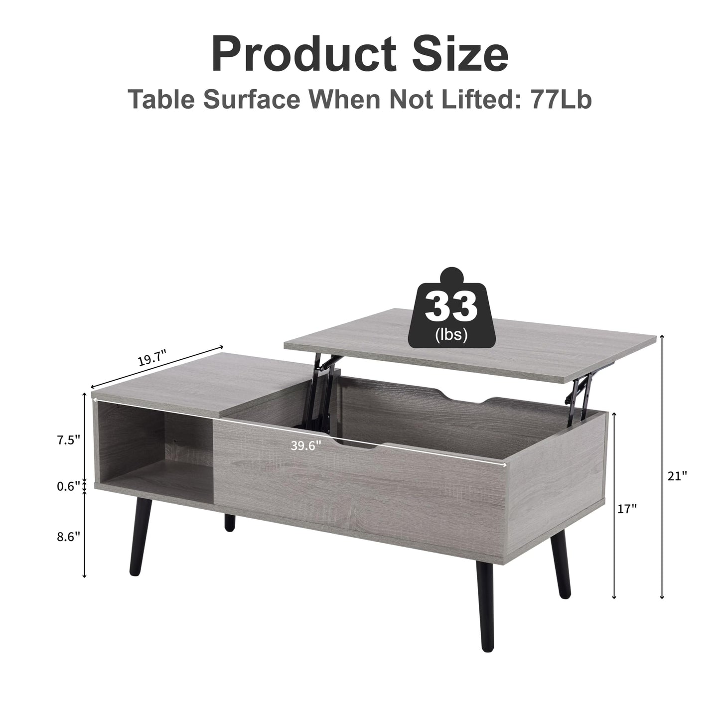 Furrnook 39" Lift Top Coffee Table with Hidden Compartment & Storage Shelf, Multifunctional Desk for Living Room, Home Office, Ergonomic Lift, Ample Storage for Gadgets & Essentials (Gray)
