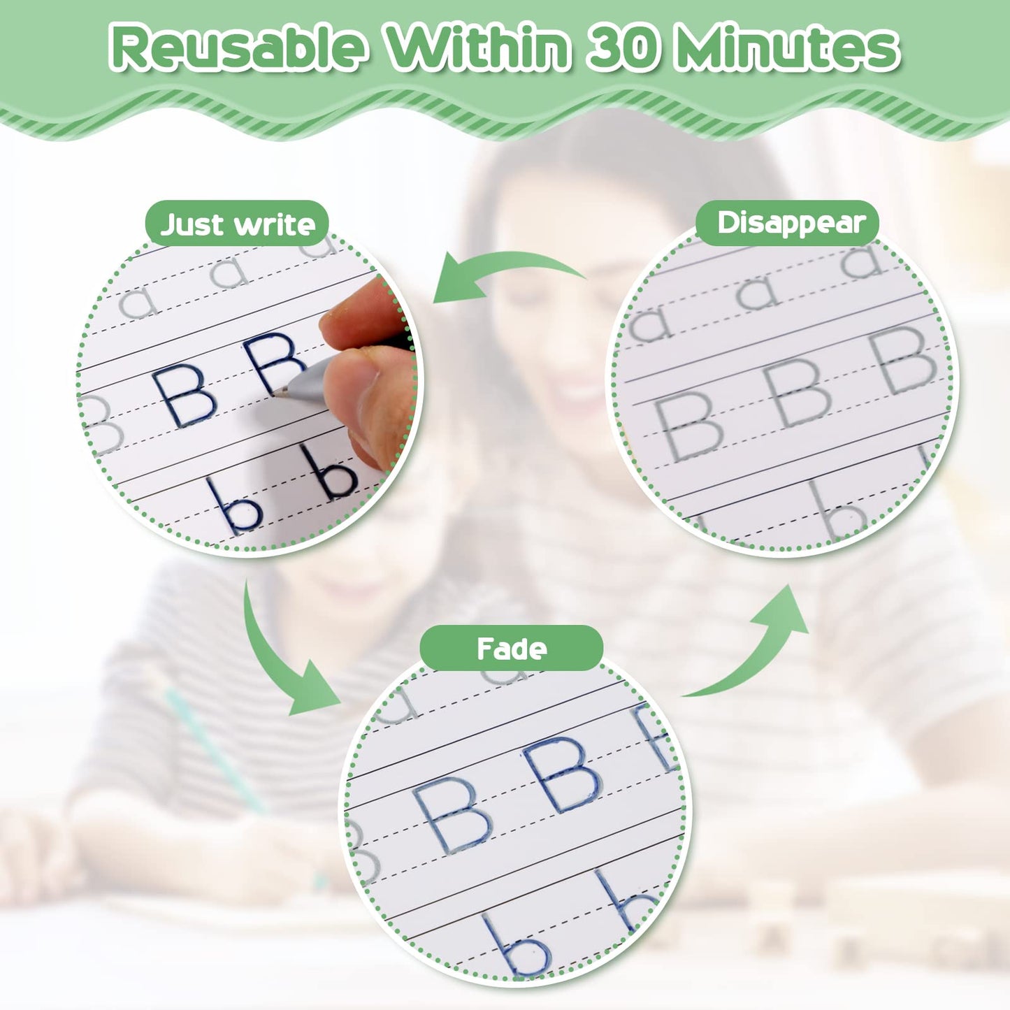 Magical Handwriting Workbooks Handwriting Practice Copybook, Handwriting Aid Magic Pen Reusable Copybook Grooves Template Design for Children Books Suitable for Children's Learning (5)