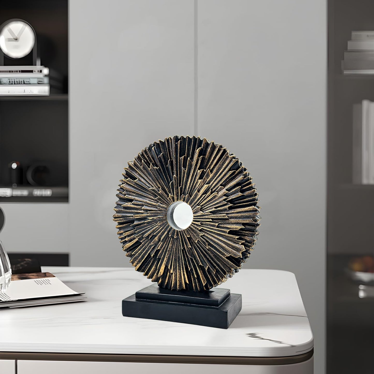 Paytonture Abstract Statue for Home Decor,Office Desk Sculpture for Men,Creative Round Line Ornament for Bookshelf,Modern Decorative Sculpture,Bedroom,Livngroom,Table(Black)