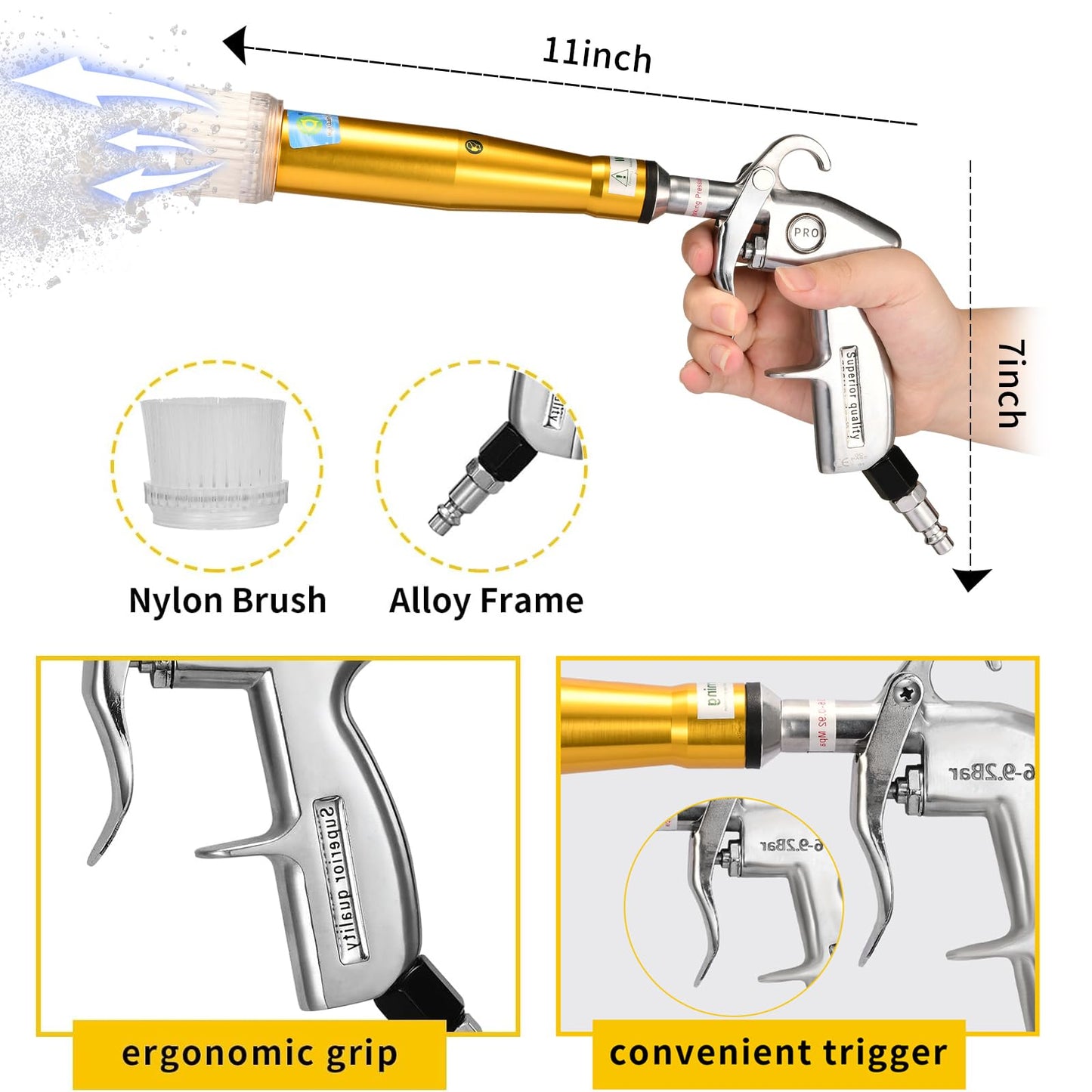 GOCCIDA High Pressure Car Cleaning Gun Air Gun Air Blow Gun Air Nozzle Blower Gun Air Compressor Accessories Tool Air Gun Brush for detailing Cleaning Air Compressor Attachments