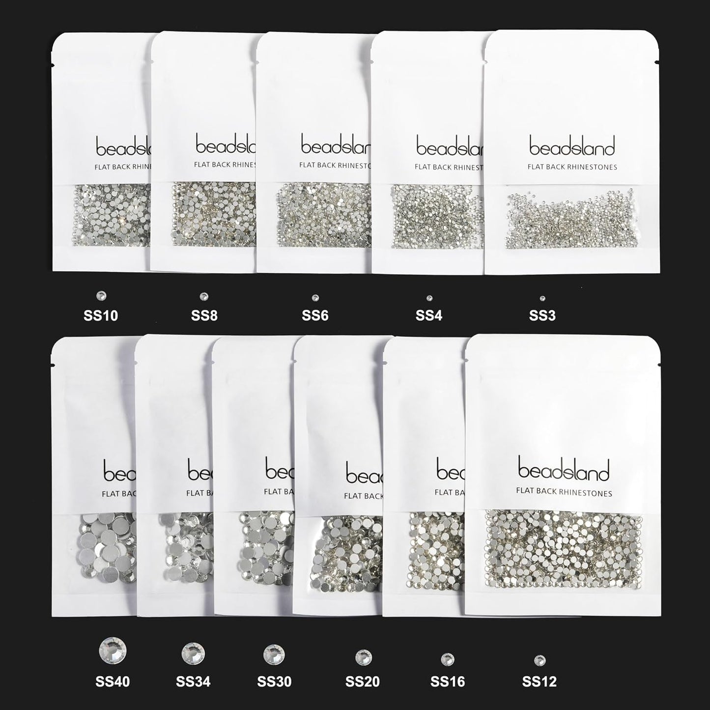 beadsland Flat Back Crystal Rhinestones Round Gems for Nail Art and Craft Glue Fix,Black Diamond (1.9-2.0mm) SS6/1440pcs