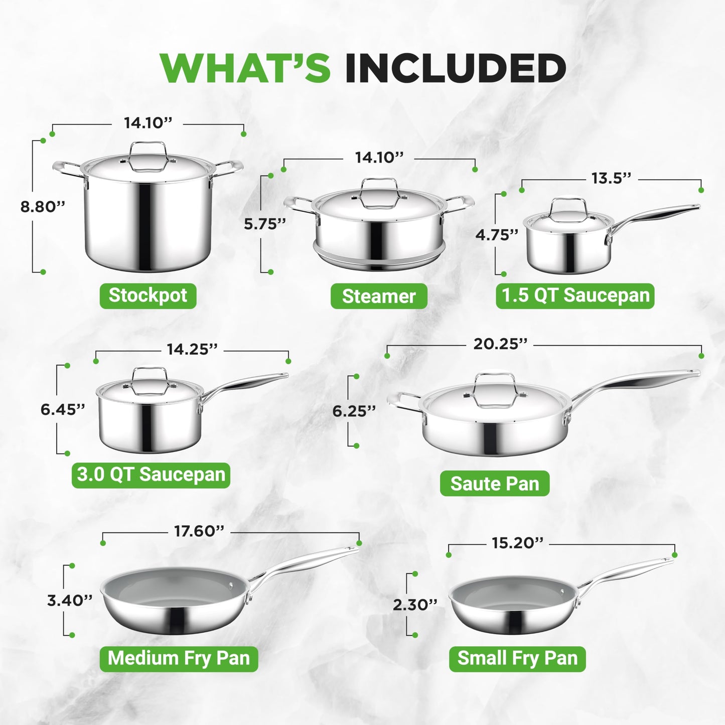 NutriChef 12-Piece Stainless Steel Kitchenware - Pots & Pans Set Clad Kitchen Cookware w/Steel Handles,Fry Pan Interior Coated w/Prestige Ceramic Non-Stick Coating,Stylish Kitchen Cookware, NCSSX45