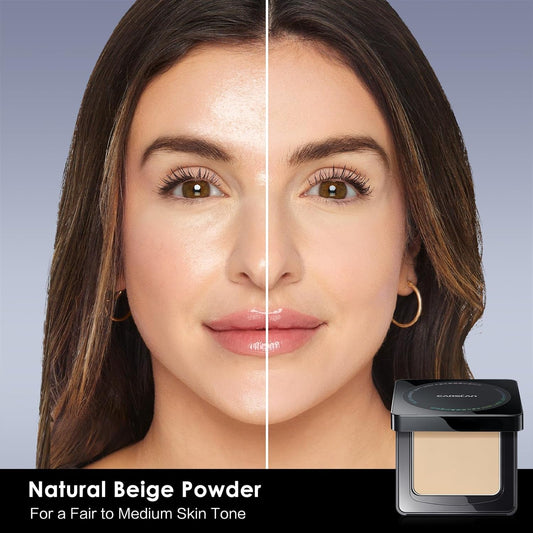 1.0 Waterproof Face Pressed Powder Compact, 24H Longlasting Oil Control Pressed Setting Powder Talc-Free Makeup, Shine Free, Poreless, Smooth, 01 Natural Beige for dry&com skin (0.28Oz)