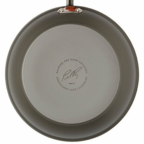 Rachael Ray Brights Hard-Anodized Aluminum Nonstick Cookware Set with Glass Lids, 10-Piece Pot and Pan Set, Gray with Orange Handles