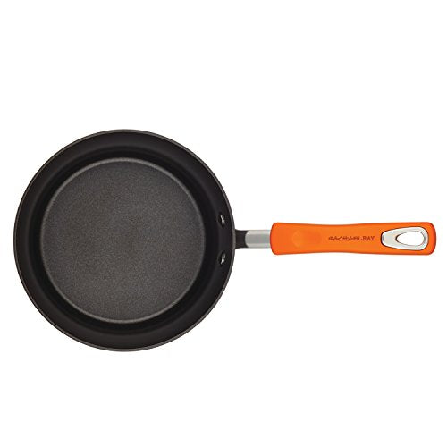Rachael Ray Brights Hard-Anodized Aluminum Nonstick Cookware Set with Glass Lids, 10-Piece Pot and Pan Set, Gray with Orange Handles