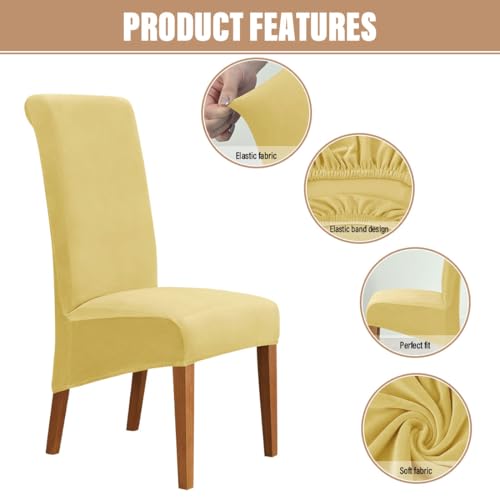Lussenwert Velvet Dining Chair Covers Stretch XL/Oversized Chair Covers for Dining Room Set of 6 Parsons Chair Slipcovers Removable Washable Chair Seat Protector for Kitchen Banquet, Lemon-Yellow