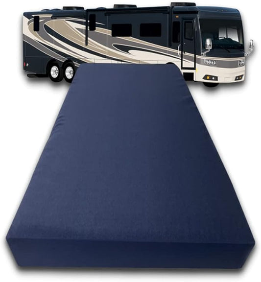 FoamRush 6-Inch Bunk (48" x 72") High Density Foam RV Mattress Replacement with Canvas Navy Cover, Medium Firm, Made in USA, Camper Trailer, Removable Water-Resistant Outdoor/Indoor Cover w Zip