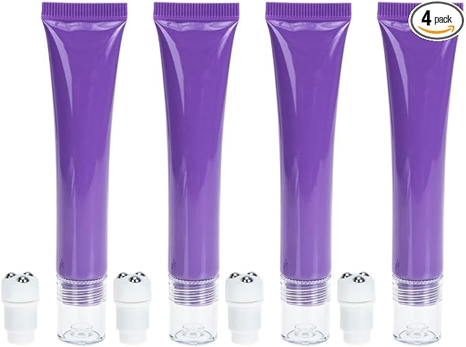 NOLITOY 4pcs Travel Refillable Squeeze Tubes, 20g Capacity Fillable Bottle with Essential Oil Roller Ball for Eyecream Facial Lotion