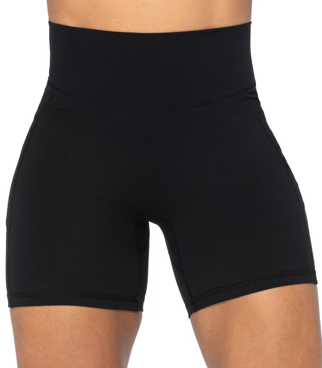 Sunzel Women's Biker Shorts in High Waist Tummy Control with Deep Pockets 5" Black+Black (2 Pack) X-Large