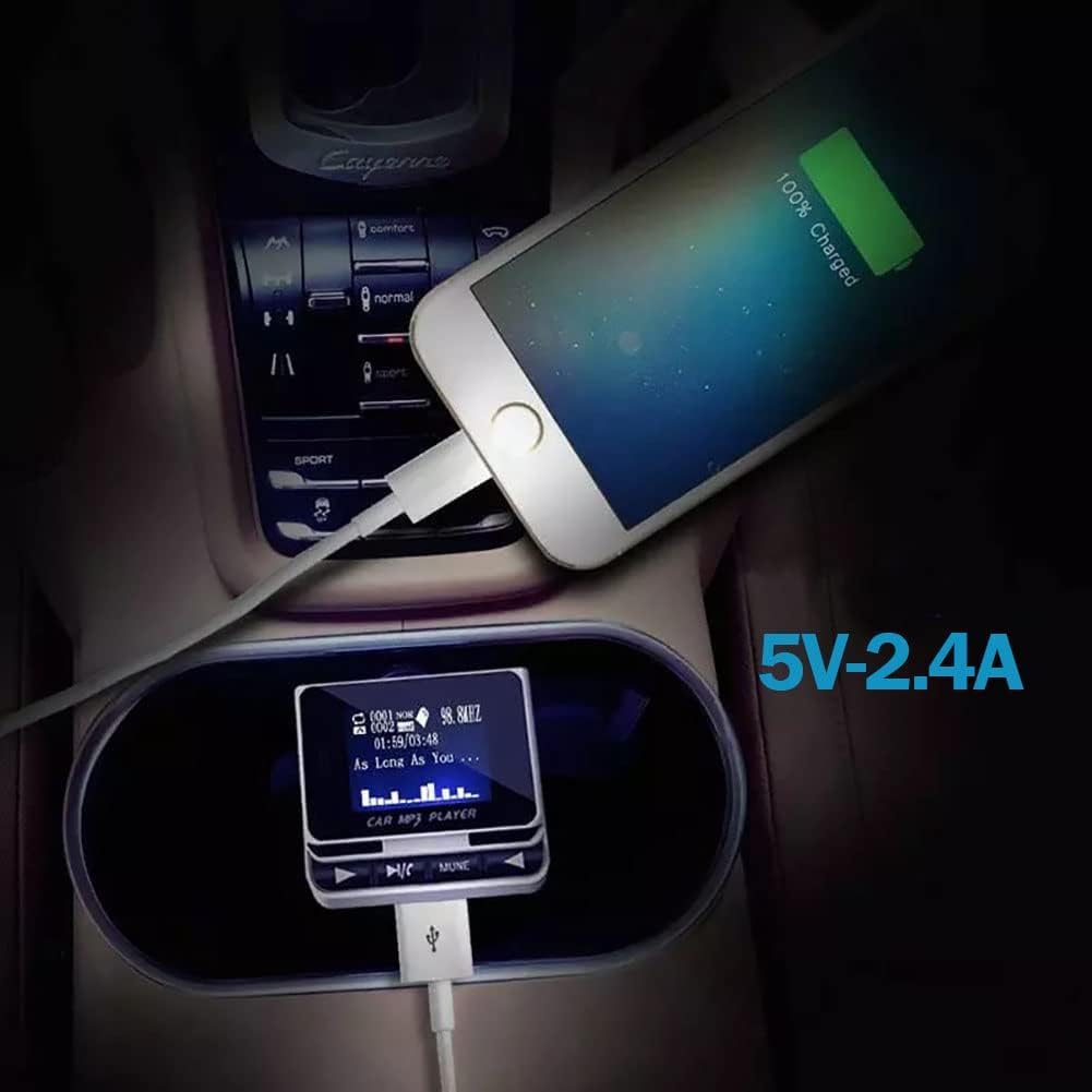 Bluetooth FM Transmitter for Car, Wireless Car Radio Adapter, Handsfree Auto Kit with Remote Control, MP3 Music Player Support USB Charger Siri Google Assistant U Disk/TF Card/Aux