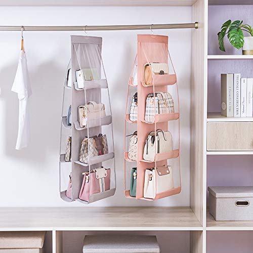 AARAINBOW 1 Pack Hanging Handbag Purse Organizer, Bags Organizor for Purse 8 Pockets Wardrobe Closet Space Saving Handbag Storage, 44.5L x 13.5W (B-Light Gray)