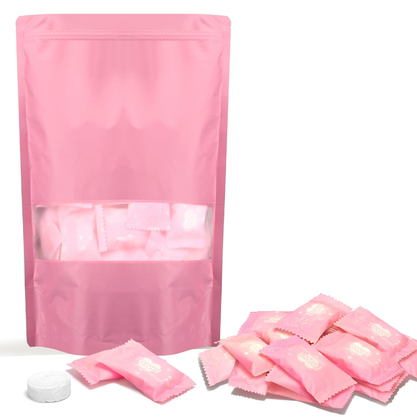 Classycoo Compressed Towel 100 PCS Mini Tablets Disposable Portable Face Towel Cotton Coin Tissue Eco-Friendly for Travel, Camping, Hiking, Sport, Beauty, Home Hand Wipes, Outdoor Activities Pink