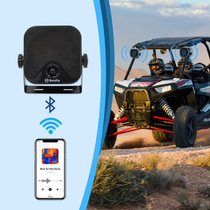 Herdio 4 Inch 240W Boat Marine Bluetooth Speakers Waterproof Outdoor Speakers for Golf Cart ATV UTV RZR Camper Tractor Boat Truck Jeep Courtyard Powersports,2 Pairs (Black)
