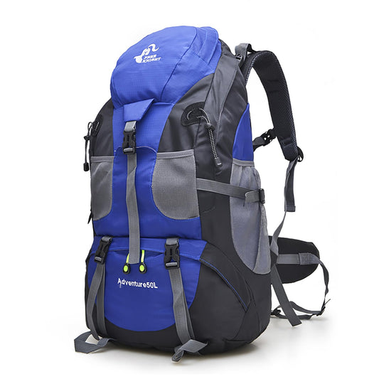 Bseash 50L Hiking Backpack, Water Resistant Lightweight Outdoor Sport Daypack Travel Bag for Camping Climbing Skiing Cycling (Dark Purple - With Shoe Compartment)