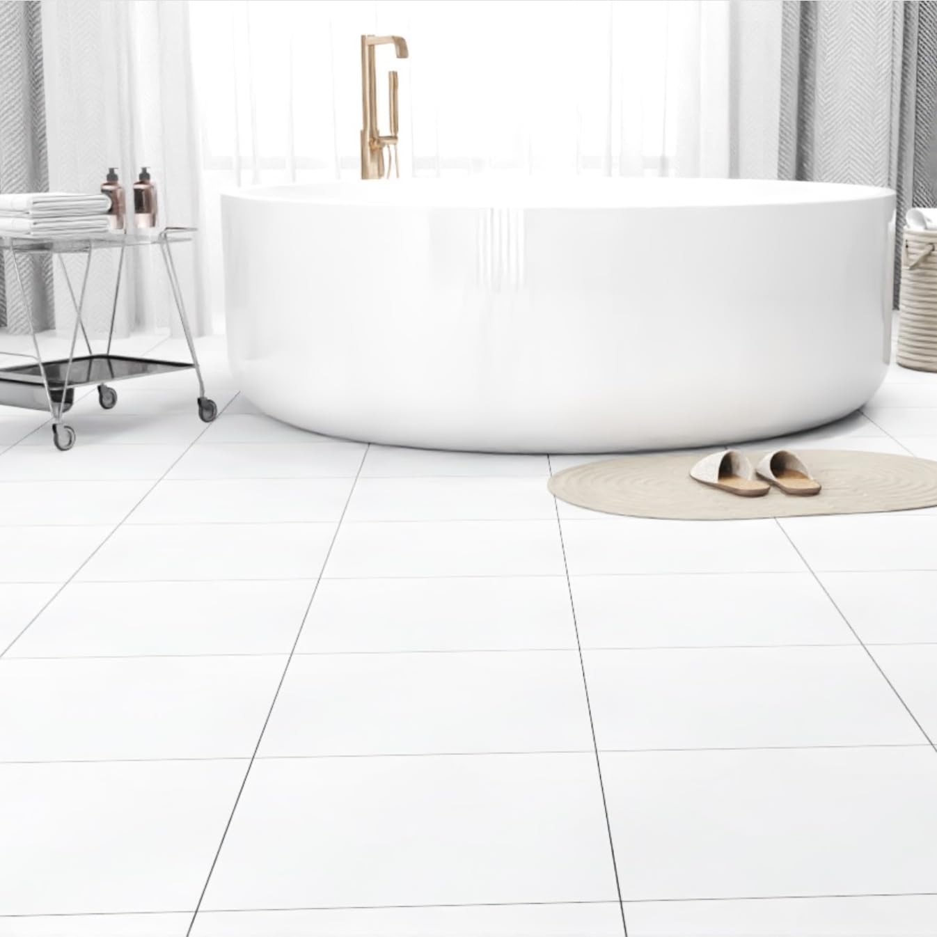 Peel and Stick Floor Tile 20-Pack 20 Sq.Ft Matte Pattern Flooring, 12” x 12” Self Adhesive Vinyl Flooring DIY for Kitchen, Bathroom, Laundry, Pure White