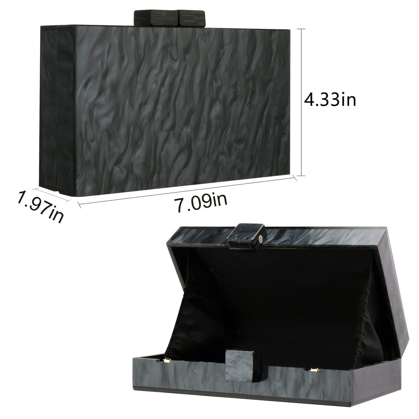 Acrylic Purses and Handbags with Marbling for Women Elegant Banquet Evening Crossbody Handbag Box Clutch (Black)