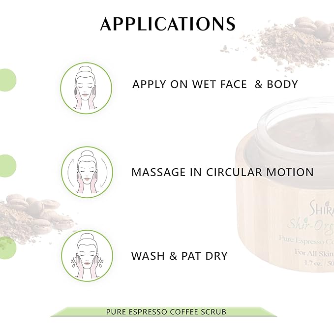 Shira-Organic Pure Espresso Coffee Scrub, Exfoliate for face, Improves Wrinkles and Fine lines, Promotes Skin Rejuvenation For Women, Men (50ML)