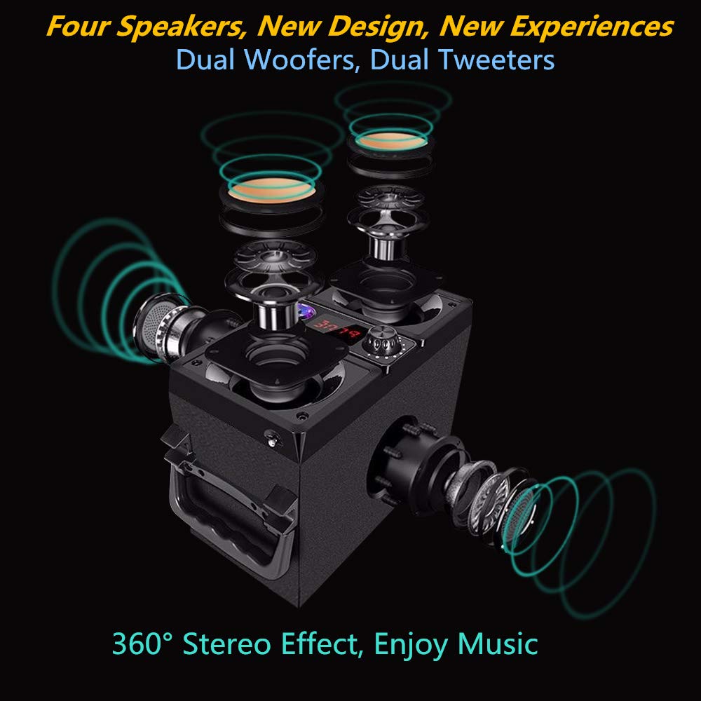 Bluetooth Speaker, Portable Bluetooth Boombox with 40W (60W Peak) Stereo Dual Woofers and Dual Tweeters Wireless Home Party Speaker, 2400 Minutes Playtime, Suitable for Party, Camping, Gym