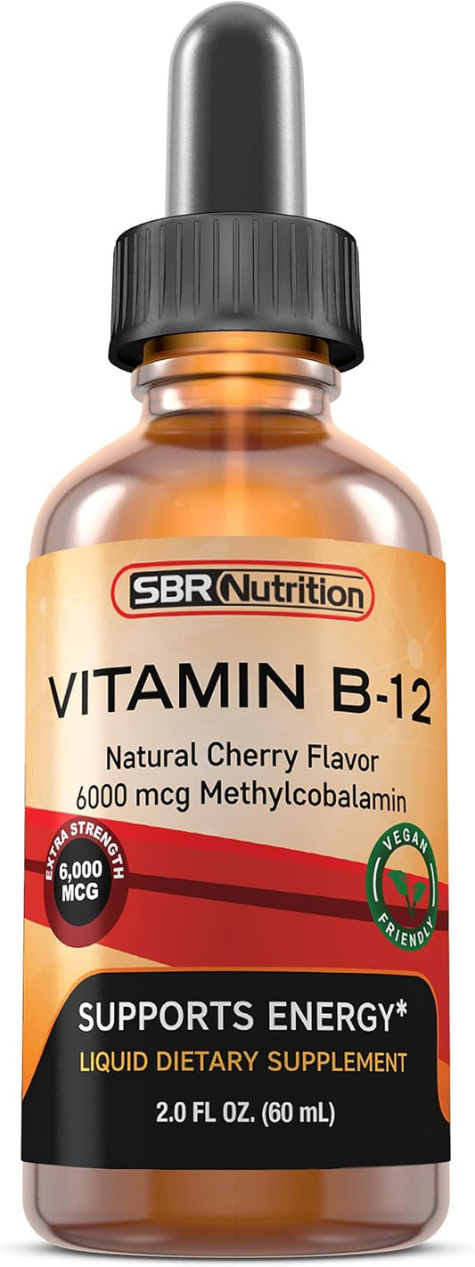 Extra Strength 6000mcg Vitamin B12 Sublingual Liquid Drops - Methylcobalamin, VIT B 12 Supports Energy, Max Absorption, 60 Servings, Non-GMO, Vegan Friendly, Manufactured in The USA