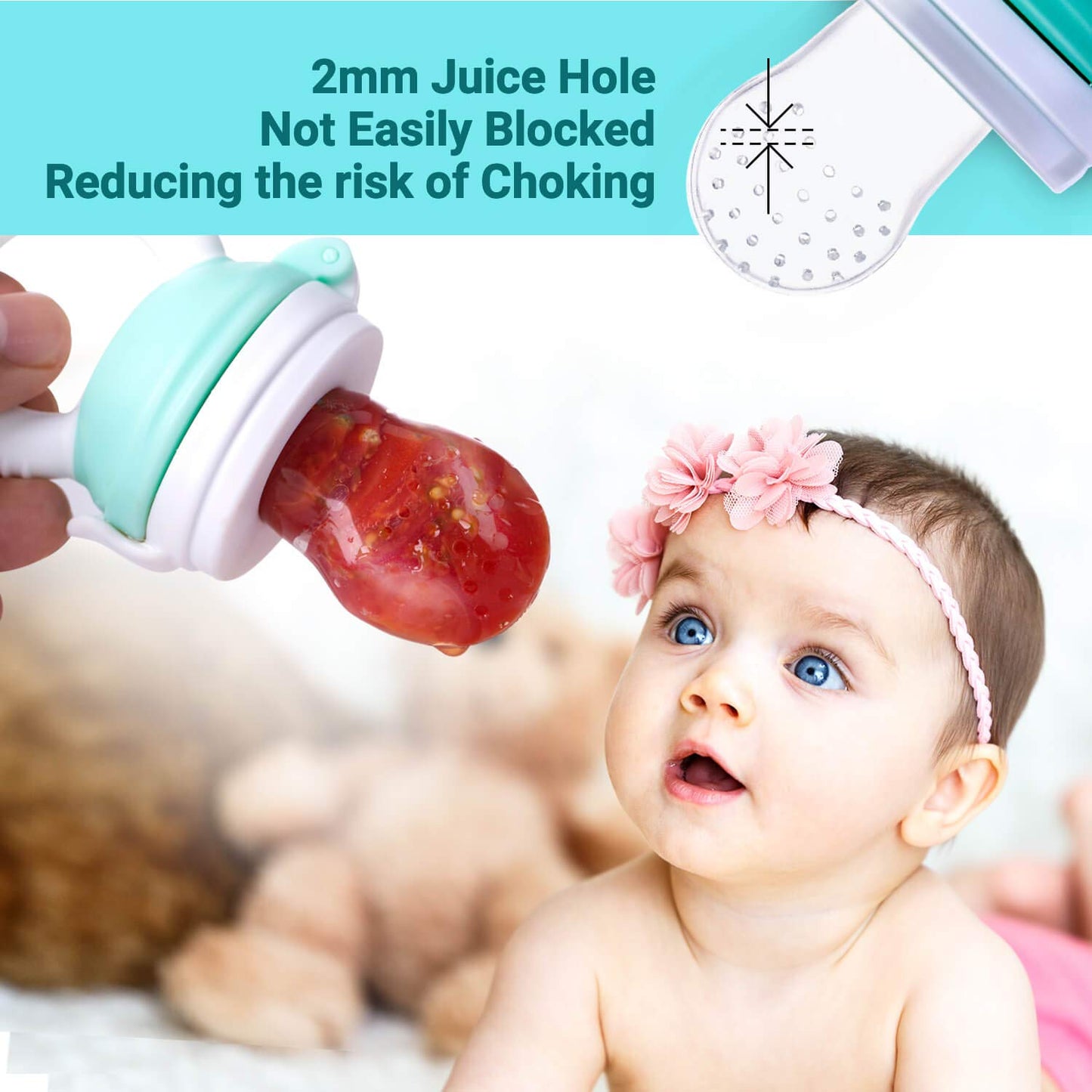 Baby Fruit Food Feeder Pacifier - Fresh Food Feeder, Infant Fruit Teething Teether Toy for 3-24 Months, 6 Pcs Silicone Pouches for Toddlers & Kids & Babies, 2-Pack (Cyan)