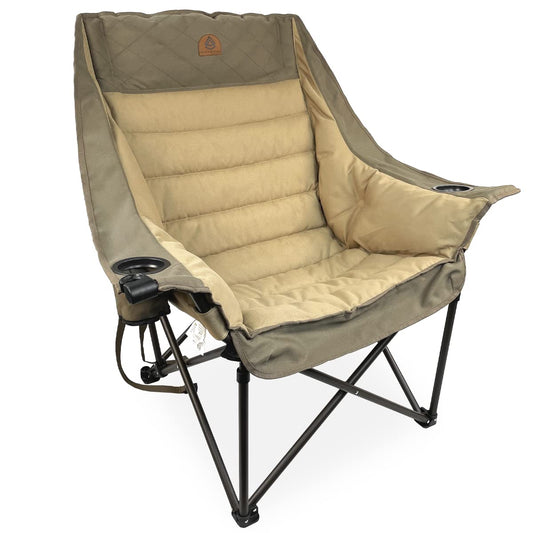 Black Sierra Deluxe Padded Camping Chair for Sports & Outdoors, Oversize XL Outdoor Folding Chair Supports 400 lbs, Heavy Duty Seat w/Dual Cup Holders/Carry Bag Perfect for RV, Tailgating, Glamping