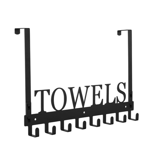 Azmoncy Over The Door Hooks, Towel Rack for Bathroom Towel Holder for Hanging Heavy Duty, Wall Mount Towel Hanger with 8 Hooks for Bedroom Bathroom Pool Kitchen Towels, Bag, Coats, Black