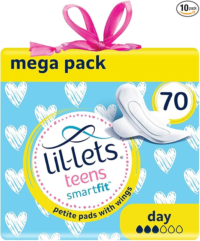 Lil-Lets Teens Day Pads with Wings - 70 Count Period Pads - Thin, Super Absorbent Sanitary Napkins, Soft & Breathable, Fragrance-Free - First Periods, Light to Medium Days