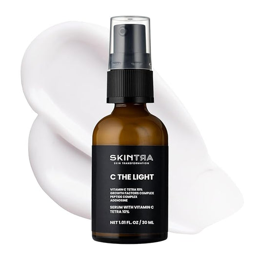 C The Light - 10% Stable Vitamin C Serum for Face, Neck, and Hands, Brightens & Firms Skin – Safe Vegan Formula Suitable for Sensitive Skin – 30 ml/Net 1.01 Fl. Oz