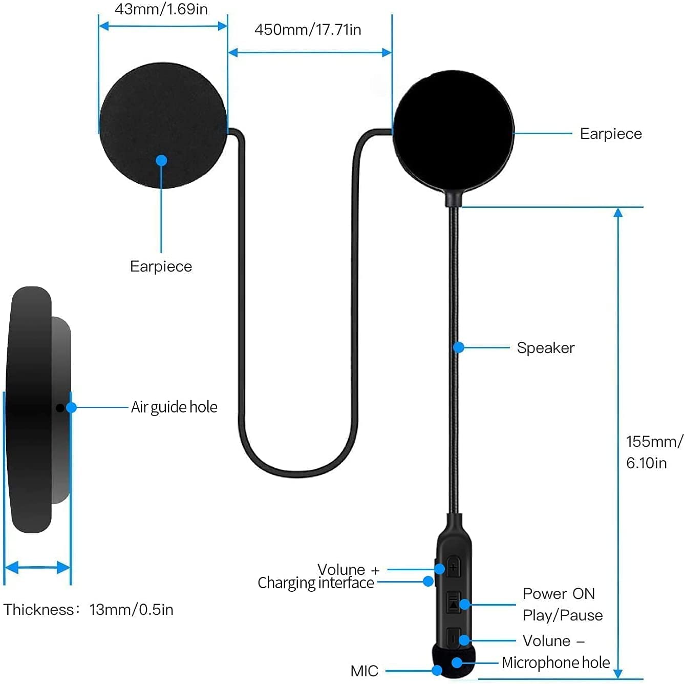 JZAQ Motorcycle Helmet Bluetooth Headset,Outdoor Headset,Waterproof Sports Headset,Speakers Hands Free,Music Call Control,Automatic answering,60 Hours Playing time High Sound System