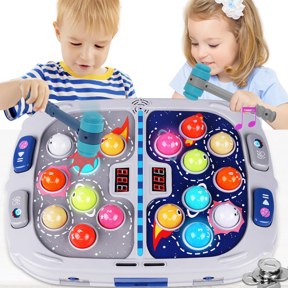 Hammer Mole Game for Toddlers, Toys for 3-12 Year Old Boys and Girls, Pounding Game for Kid,Gifts for 3 4 5 6+ Year Old Boys, Interactive Educational Toy with Sound and Light, PK Mode with 2 Hammers