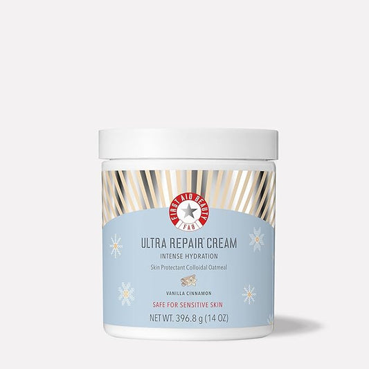 First Aid Beauty - Ultra Repair Cream, Intense Hydration Whipped Colloidal Oatmeal, Clinically Proven to Strengthen Skin Barrier & Help Relieve Eczema, Face & Body Moisturizer, 14 oz Vanilla Cinnamon