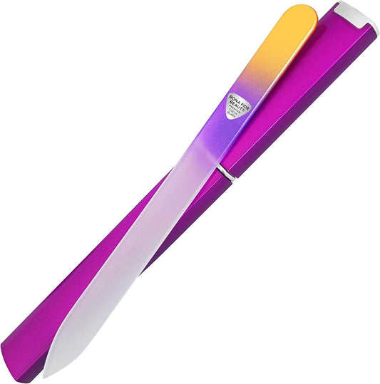 Bona Fide Beauty - Premium Czech Glass Fingernail File with Case - Gentle, Durable & Professional Manicure Tool - Beauty Gift for Women (Gold Violet)