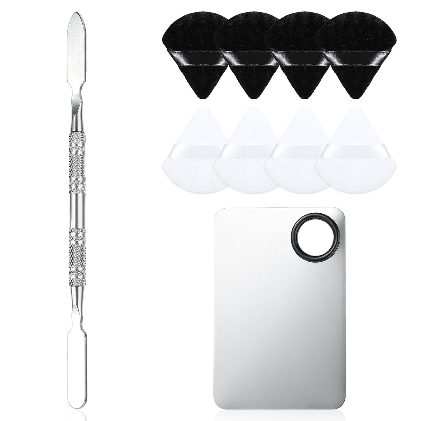 10-in-1 Makeup Spatula and Powder Puff Set with Professional Cosmetic Palette Triangle Puff for Eye Shadow Spatula Facial Cosmetic Makeup Tool for Eyelashe Body