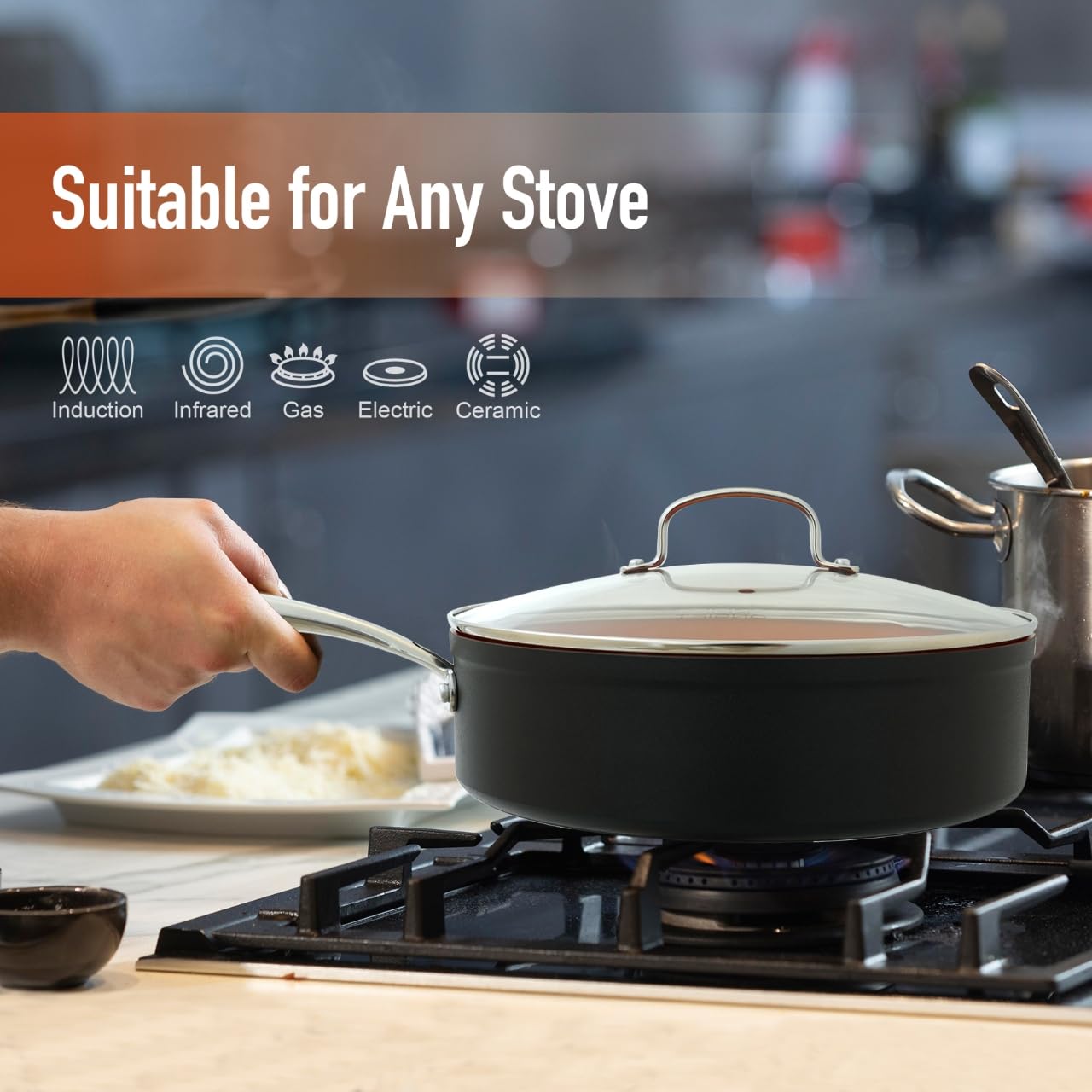 ONGIFT 24 Pcs Pots and Pans Set Nonstick, Ceramic Cookware Sets, Kitchen Cookware Sets without PFAS, PTFE or PFOA, Compatible with All Stovetops, Oven Safe,Copper