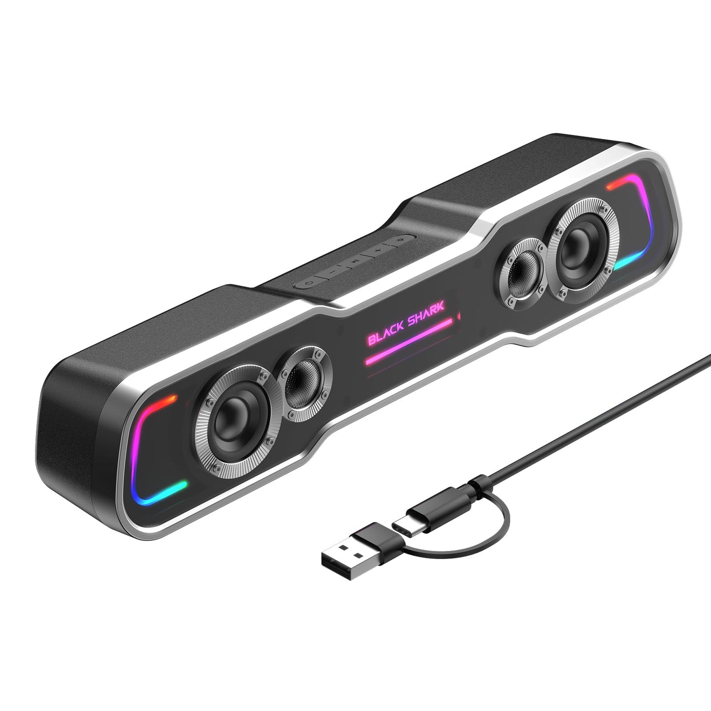 Black Shark BS-SP1 Bluetooth Computer Speakers for Desktop, 5 Colorful Lights Gaming PC Speaker with Stereo Sound, USB C/USB Powered Sound-bar for Computer Desktop PC Monitor Laptop
