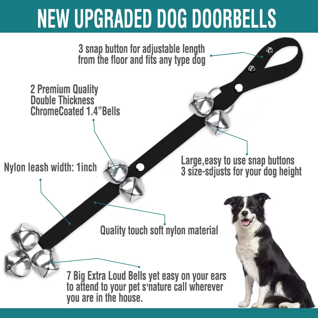 BLUETREE Dog Doorbells Premium Quality Training Potty Great Dog Bells Adjustable Door Bell Dog Bells for Potty Training Your Puppy The Easy Way - 7 Extra Large Loud 1.4 DoorBells