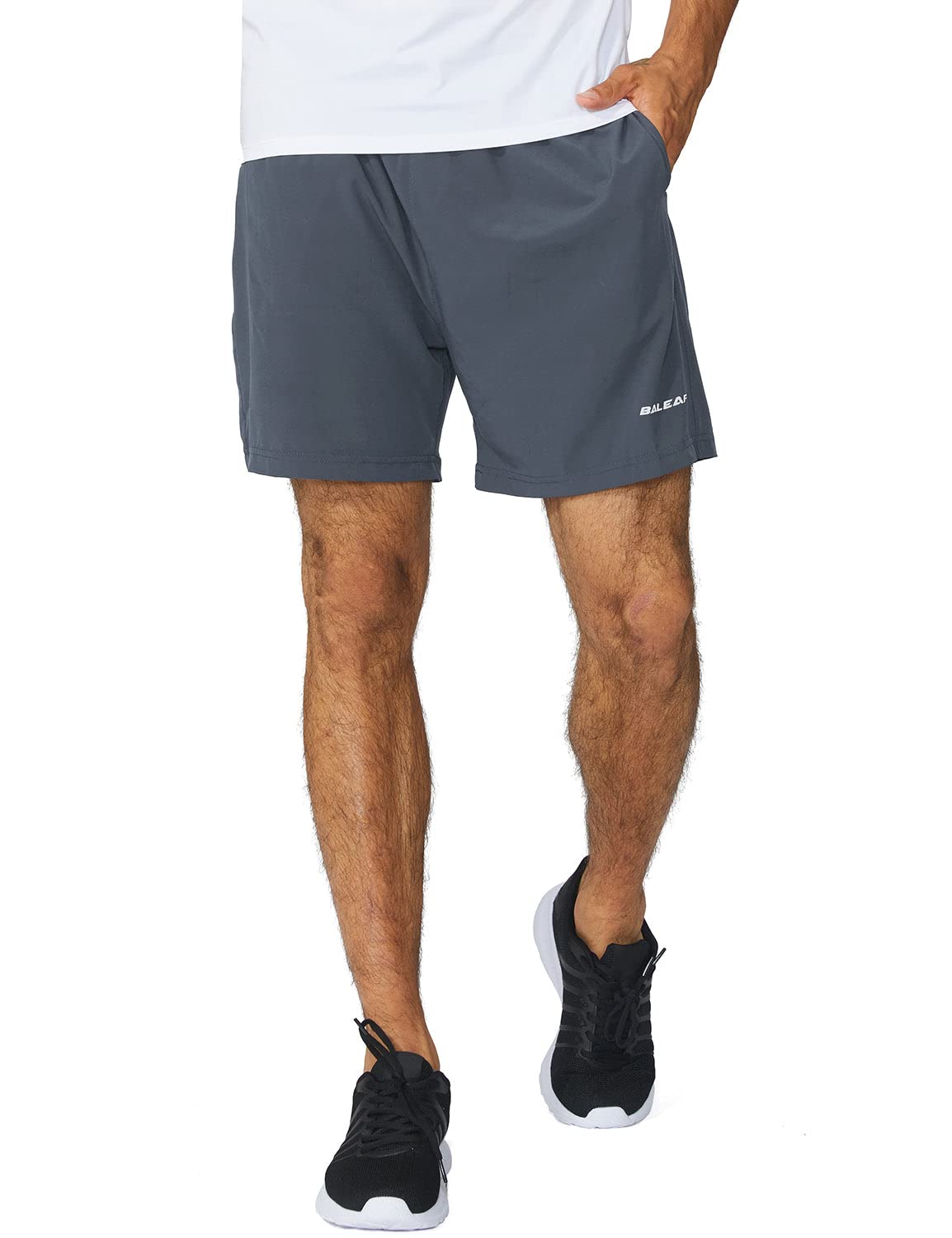 baleaf Men's 5" Running Athletic Shorts Zipper Pocket for Workout Gym Sports Lightweight Quick Dry Gray Size L