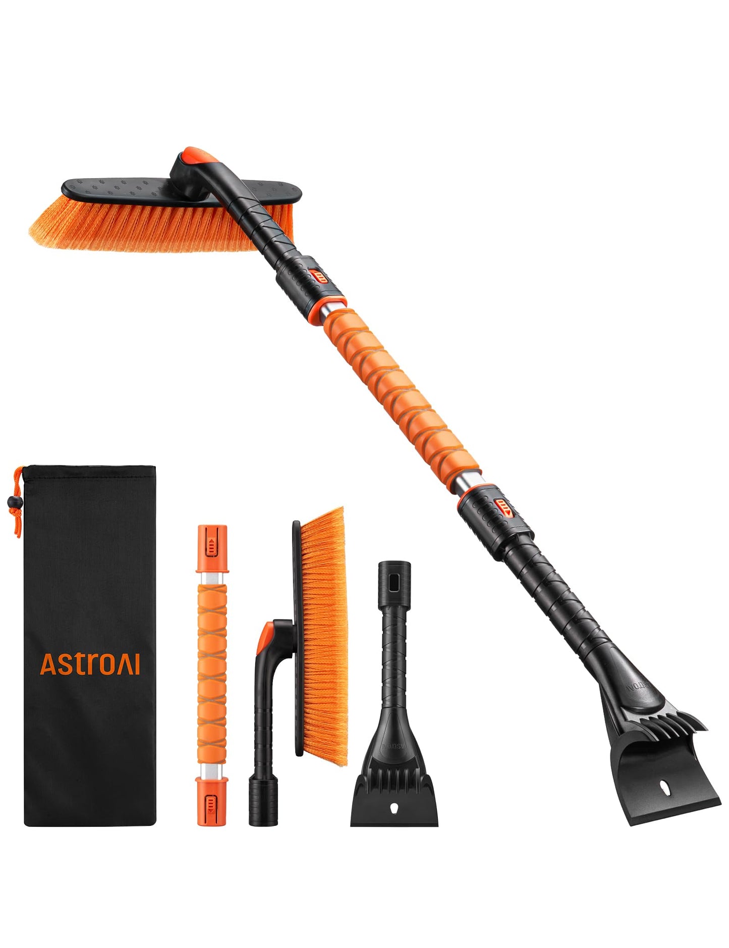 AstroAI 47.2" Ice Scrapers for Car Windshield and Extendable Snow Scraper with Foam Grip and 360° Pivoting Brush Head for Christmas Car Auto Truck SUV(Blue)