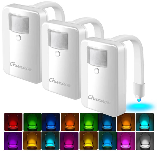 Chunace 3 Pack Toilet Night Lights with Motion Activated Sensor, 16 Colors LED Nightlight Inside Bowl, Cool Stuff for Bathroom Accessories Decor, Unique & Funny Housewarming Gadgets for Men/Kids 2025