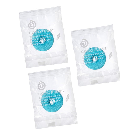Cocofloss Woven Dental Floss, Refills Set, Dentist-Designed Oral Care, Mint, Waxed, Expanding, Vegan, Kid-Friendly String Floss with Coconut Oil, 3 Refill Spools (33 yd Each)