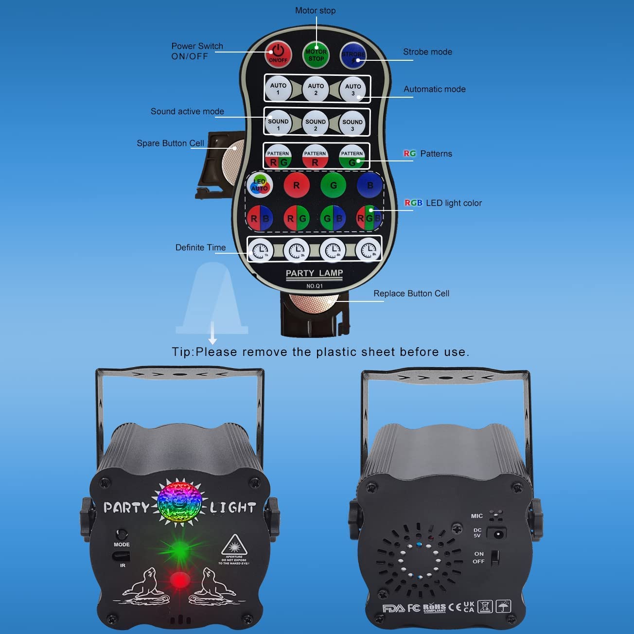 Party Lights DJ Disco Lights, Sound Activated with Remote Control for Dance Party Karaoke Living Room Pub