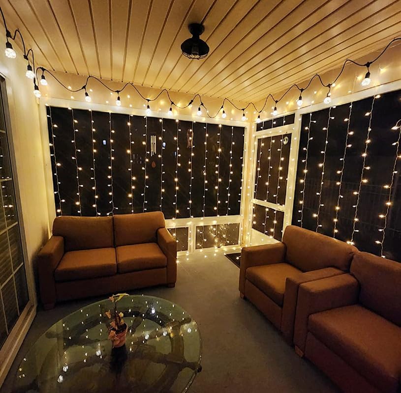 Lighting EVER 594 LED Curtain Lights, 20 x 10 ft Plug in Hanging Fairy String Lights, Wedding Party Backdrop Lights, Window Twinkle Lights for Wall, Patio, NOT Connectable (27 Strings, 9" Apart)