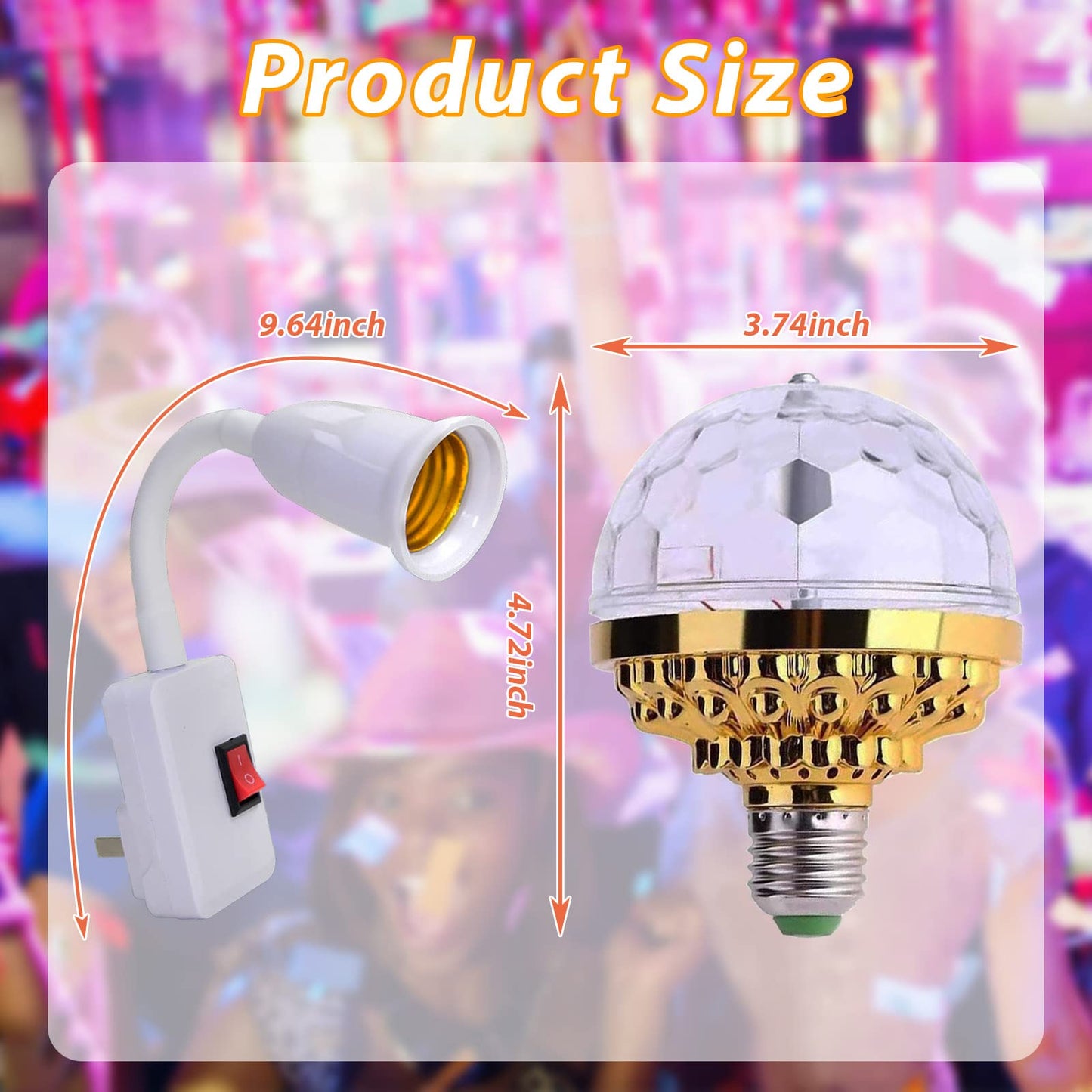 MIKWOAB 2 Pack Colorful Magic Rotating Ball Light, LED Plug in Disco Ball Light, RGB Disco Light Bulb, Party Lights Dj Disco Lights with Sockets for Home Room Dance Parties Bar Karaoke