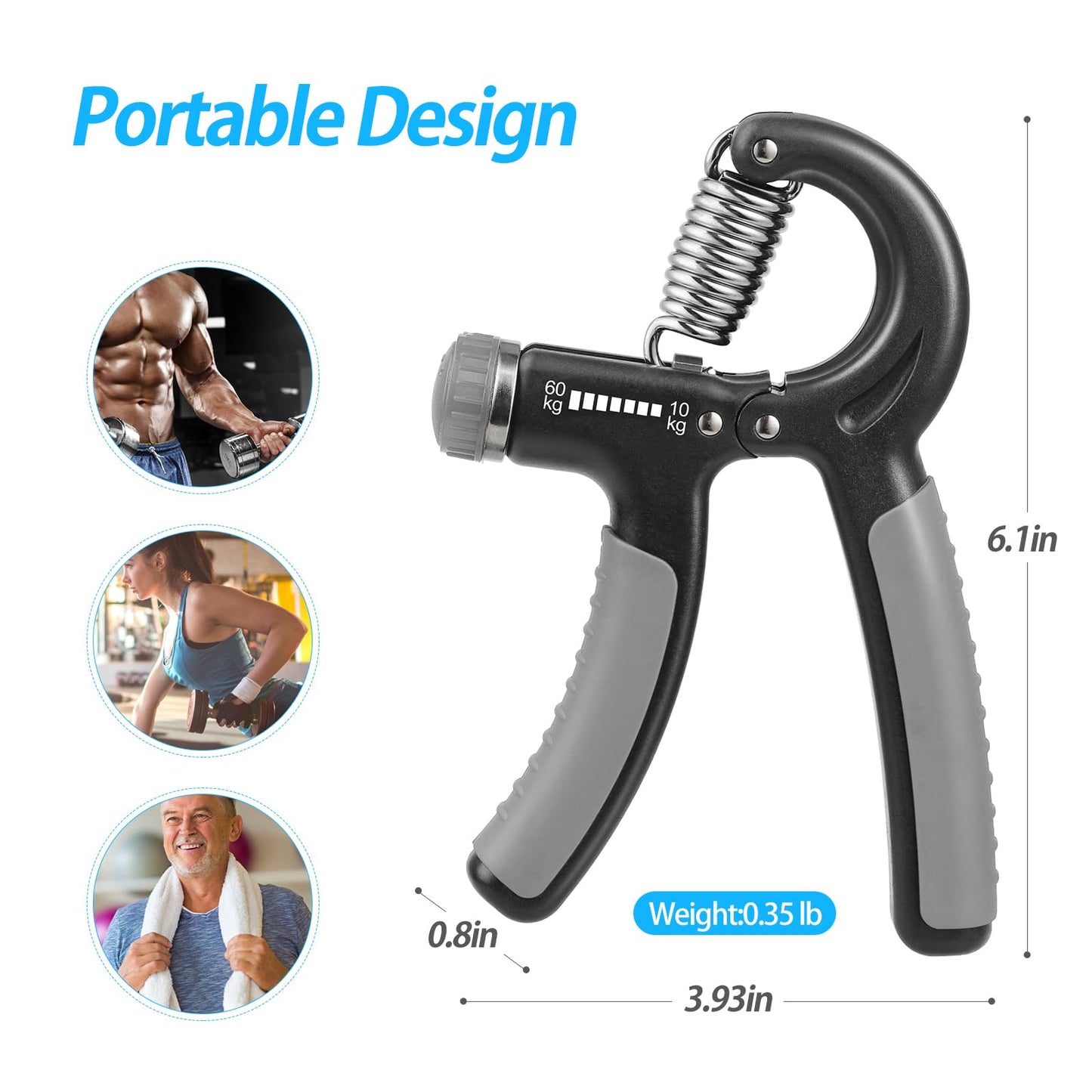 NIYIKOW 2 Pack Grip Strength Trainer, Hand Grip Strengthener, Adjustable Resistance 22-132Lbs (10-60kg), Forearm Strengthener, Perfect for Musicians Athletes - Grey