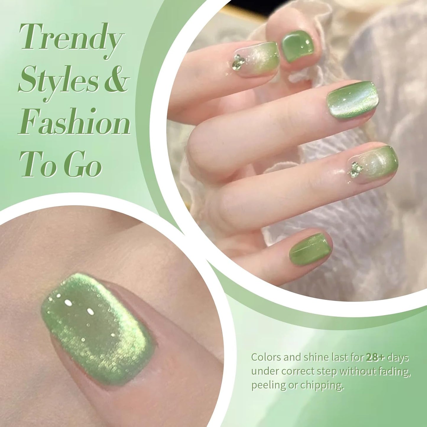 BORN PRETTY Green Cat Magnetic Eye Gel Nail Polish Shimmer Glitter Holographic Aurora Green Magnetic Gel Polish Nail Art Manicure DIY at Home 15ML