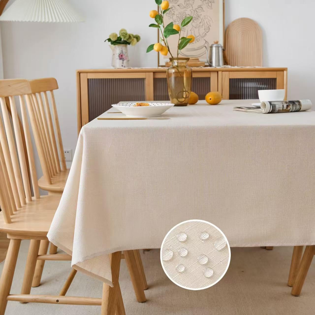 NLMUVW Square Linen Tablecloth Textured Table Cloth Water Resistant Farmhouse Burlap Rustic Table Cover for Kitchen Dining Café, Champagne, 48 x 48 Inch