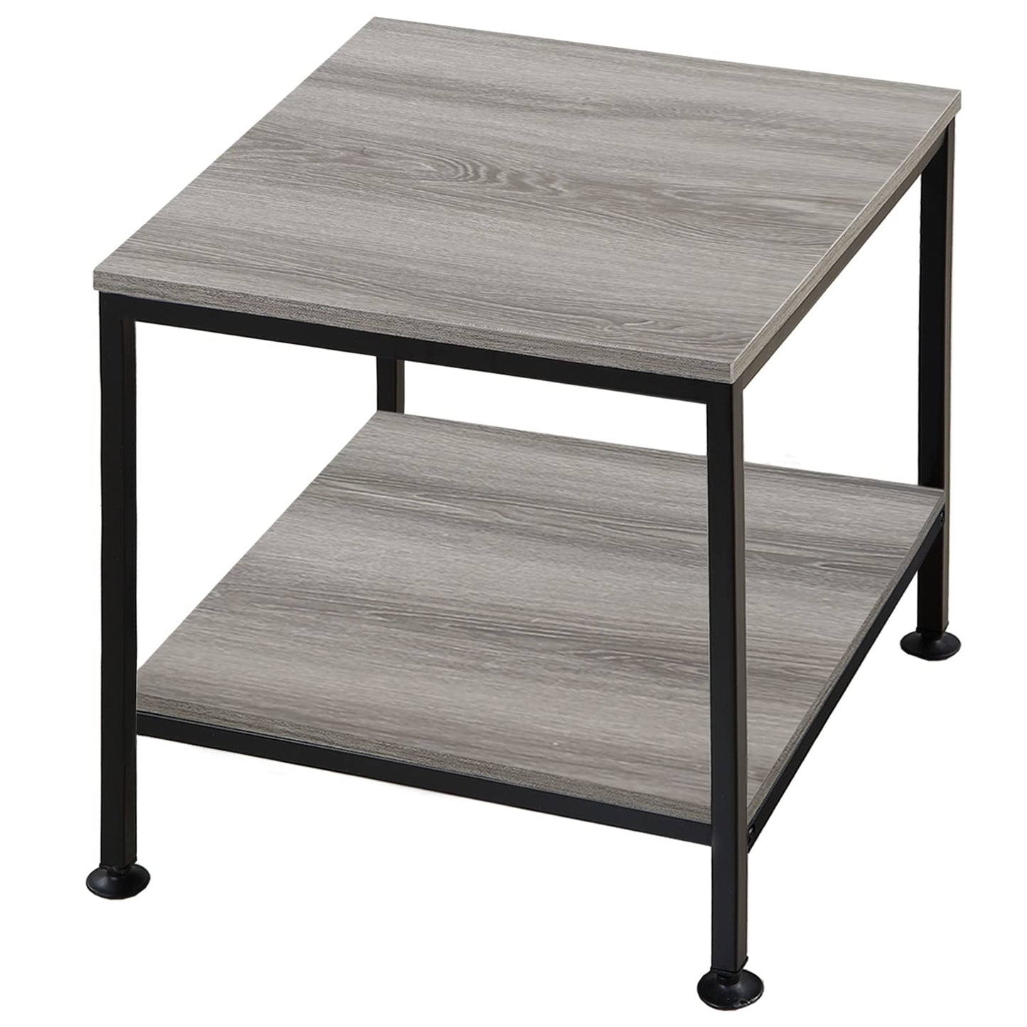 KirKical 20 Inch 2 Tiers Square End Table with Metal Frame, Rustic Grey Fridge Stand Side Table Sturdy Easy Assembly Simple Style for Living Room Bedroom, Slate Grey