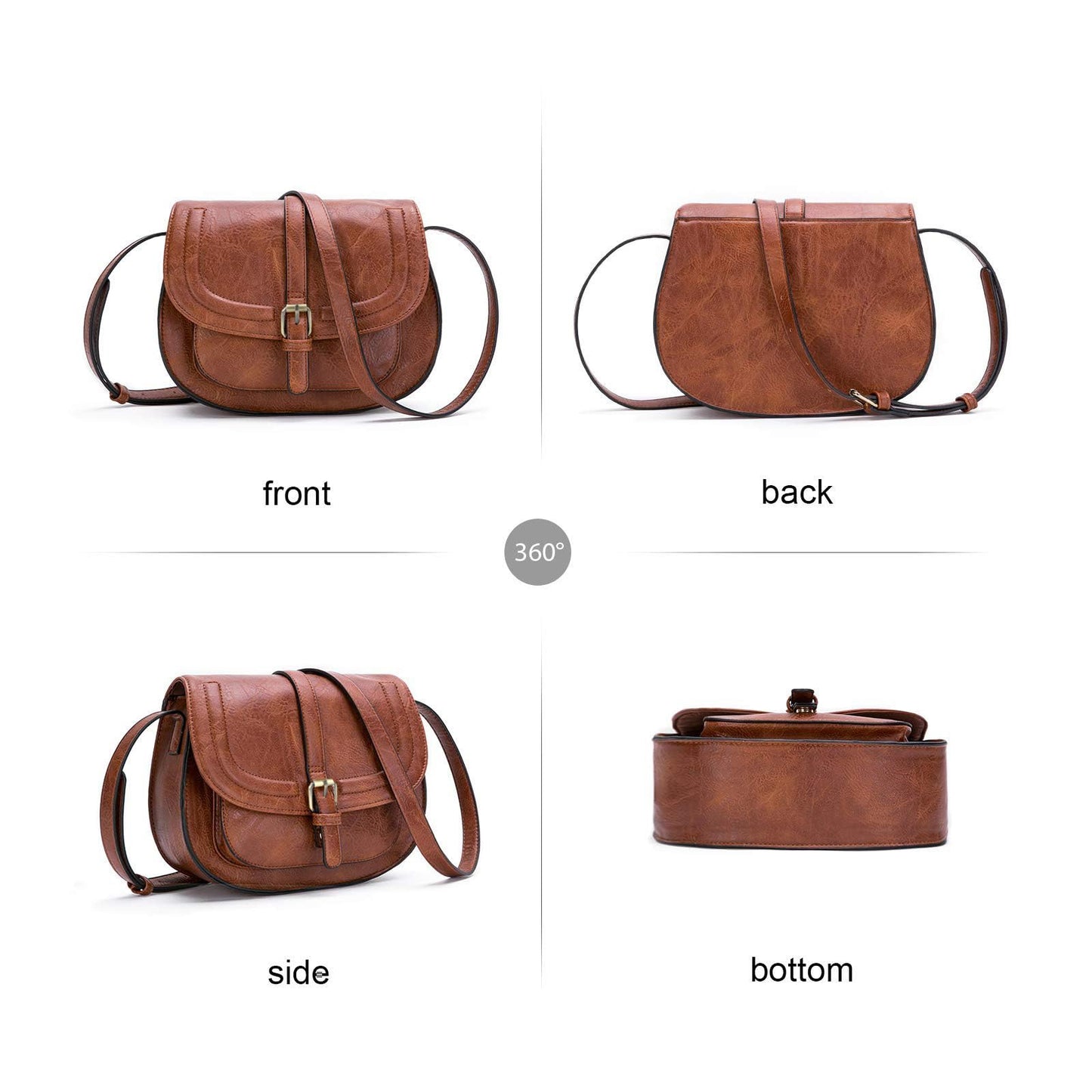 AFKOMST Crossbody Bags for Women,Small Saddle Purse and Boho Cross Body Handbags,Vegan Leather, Brown